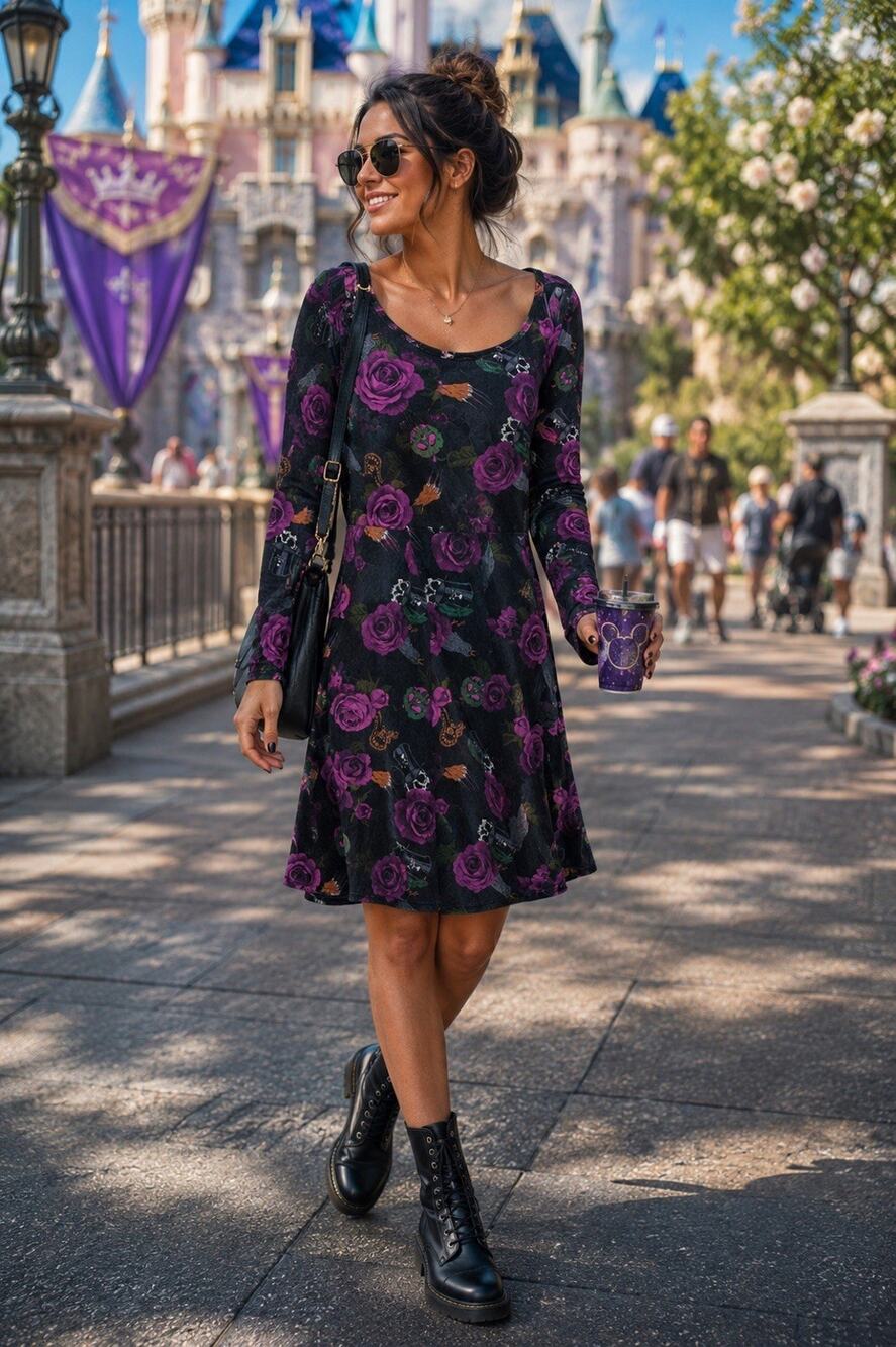 Disney Villains Empire Floral Rose Velvet Long Sleeve Dress Size 2 Or 18 NWT